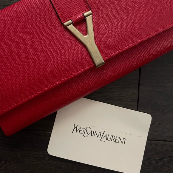 Yves Saint Laurent Handbags - Yves Saint Laurent Y Ligne Red Leather Wallet